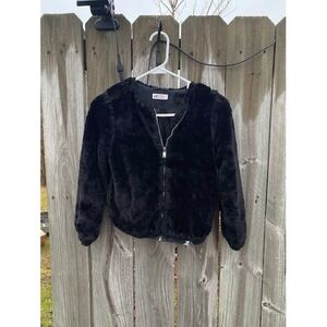 HM Kids Black Faux Fur Zip Up Bomber Jacket Size 9-10Y 140